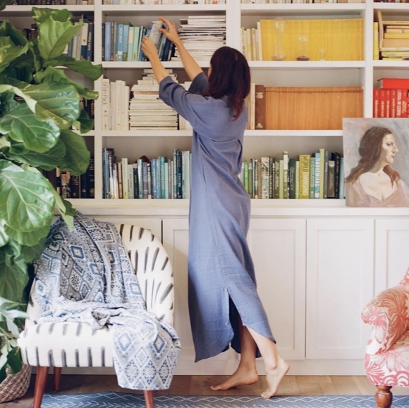 XS Oddbird Kaftan Lounge Dress in Not Quite Electric Blue - Picture 4 of 7